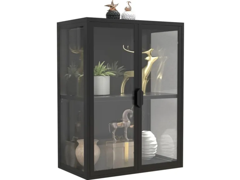 ebuy24 FlokasVM Vitrinenschrank Wandhängend 2 Türen Schwarz