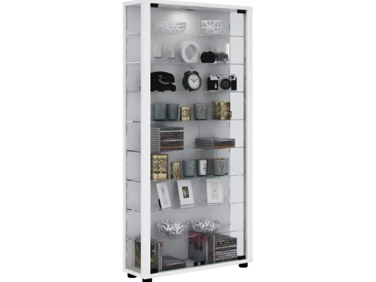 ebuy24 Lumo Maxi Vitrinenschrank 2 Glastüren Glasvitrinen mit LED-Leuchten Weiß
