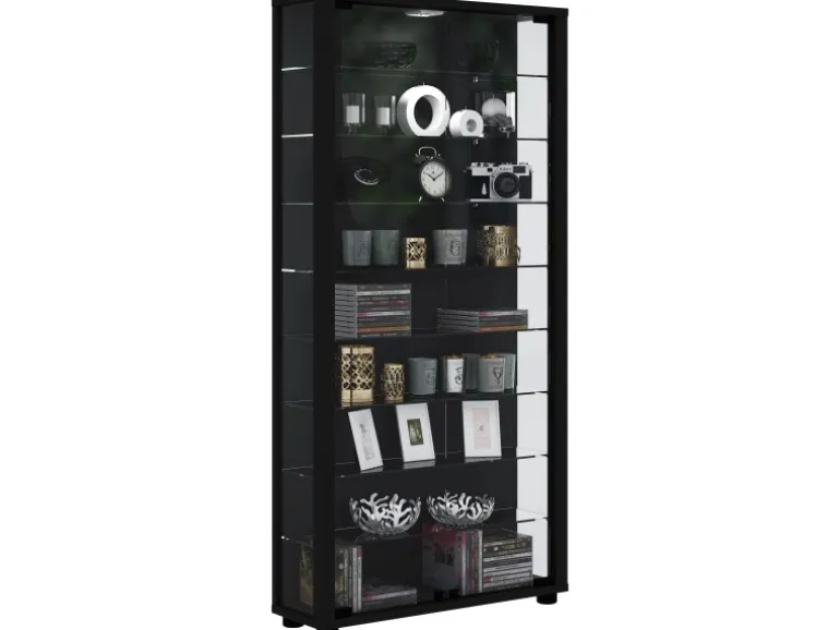 ebuy24 Lumo Maxi Vitrinenschrank mit LED-Licht 8 Glasböden Schwarz