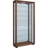 ebuy24 LumoMaxi Vitrinenschrank mit Spiegel 2 Glastüren Nussbaum Dekor