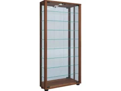 ebuy24 LumoMaxi Vitrinenschrank mit Spiegel 2 Glastüren Nussbaum Dekor