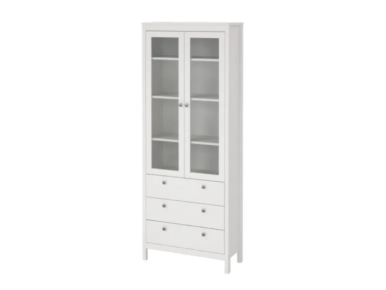 ebuy24 Madrid Vitrinenschrank 2 Glastüren 3 Schubladen Weiß
