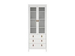 ebuy24 Madrid Vitrinenschrank 2 Glastüren 3 Schubladen Weiß