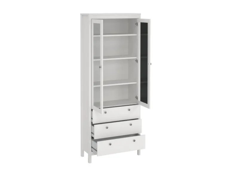 ebuy24 Madrid Vitrinenschrank 2 Glastüren 3 Schubladen Weiß