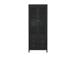 ebuy24 Madrid Vitrinenschrank 2 Glastüren 3 Schubladen Schwarz Matt