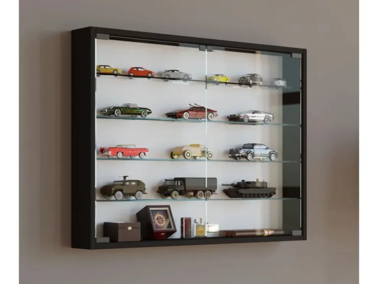 ebuy24 Mandosa L Vitrinenschrank an der Wand Montierte 2 Glastüren Schwarz