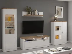 ebuy24 Michigan Vitrinenschrank 1 Tür Matt Weiß Eiche Dekor Weiß