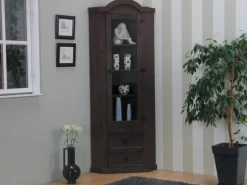ebuy24 New Mexico Eckschrank mit 1 Glastür und 2 Schubladen Kolonial Gebeizt Gewachst