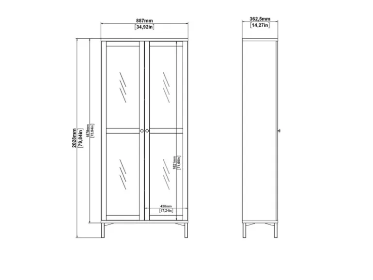 ebuy24 Roma Vitrinenschrank 2 Türen Matt Schwarz