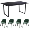 ebuy24 Tilst Essgruppe Tisch Schwarz Marmor Print mit 4 Stühlen in Velour Grün