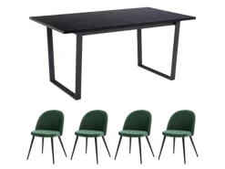 ebuy24 Tilst Essgruppe Tisch Schwarz Marmor Print mit 4 Stühlen in Velour Grün