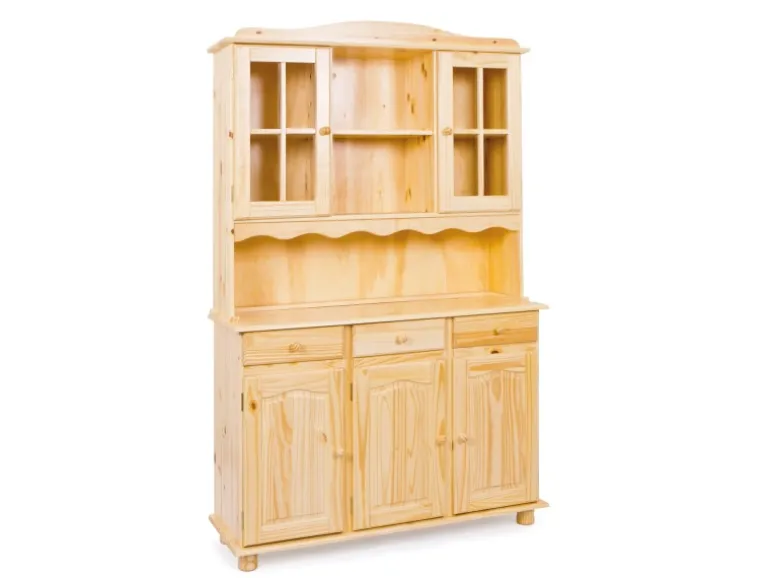 ebuy24 Toswa Vitrinenschrank 3 Türen 2 Glastüren 3 Schubladen 2 Offene Fächer Natur