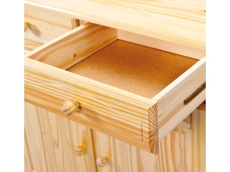 ebuy24 Toswa Vitrinenschrank 3 Türen 2 Glastüren 3 Schubladen 2 Offene Fächer Natur