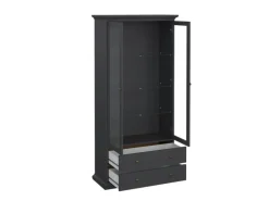 ebuy24 Venedig Vitrinenschrank 2 Glastüren und 2 Schubladen Matt Grau