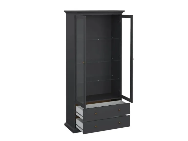 ebuy24 Venedig Vitrinenschrank 2 Glastüren und 2 Schubladen Matt Grau