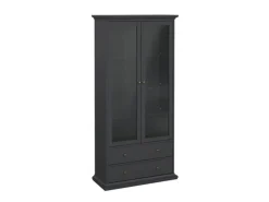 ebuy24 Venedig Vitrinenschrank 2 Glastüren und 2 Schubladen Matt Grau