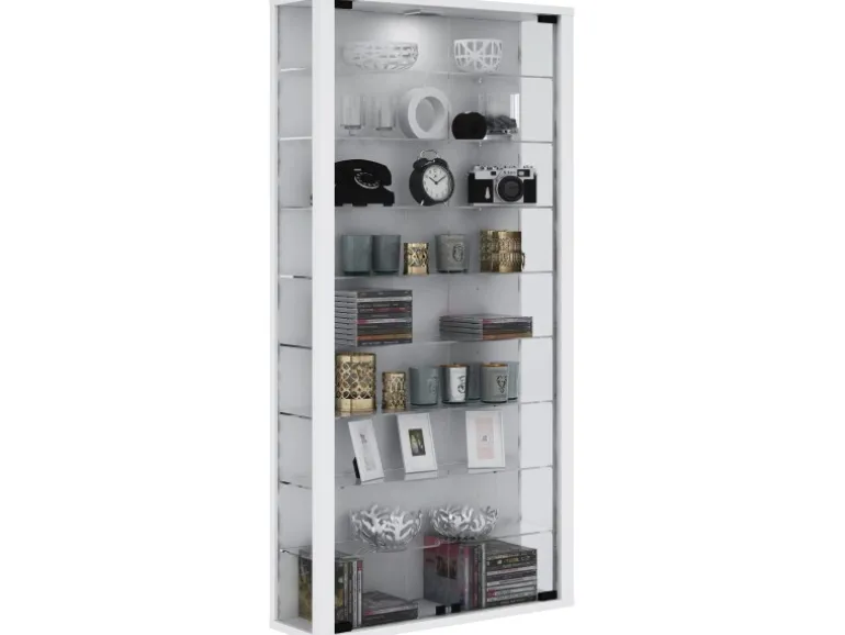 ebuy24 Vitrosa Maxi Vitrinenschrank Wandhängend mit 2 Glastüren und Licht Weiß