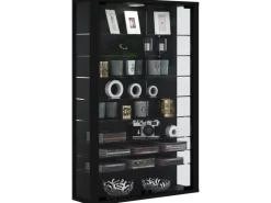 ebuy24 Vitrosa Mini Vitrinenschrank Wandhängend mit 2 Glastüren 8 Glasböden Schwarz
