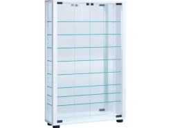 ebuy24 VitrosaMaxi Vitrinenschrank Wandhängend mit Spiegel 2 Glastüren Weiß