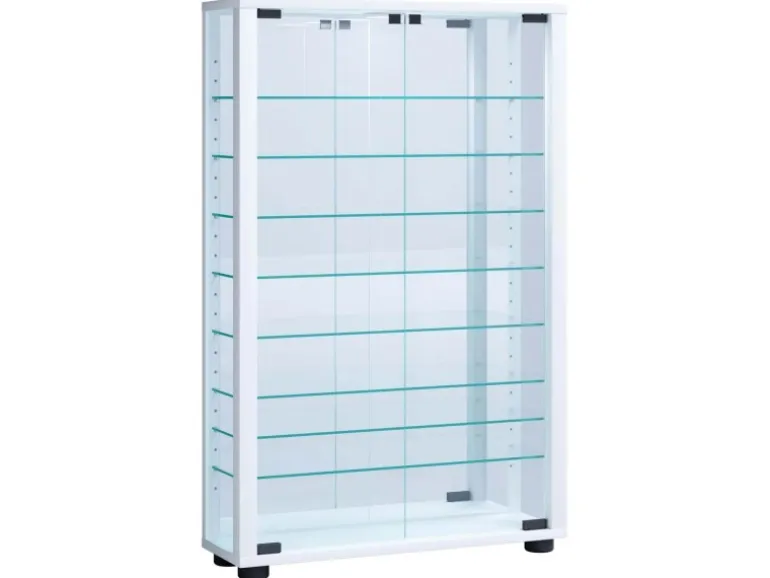 ebuy24 VitrosaMaxi Vitrinenschrank Wandhängend mit Spiegel 2 Glastüren Weiß