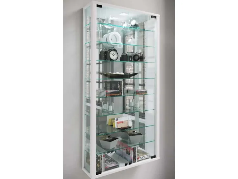 ebuy24 VitrosaMaxi Vitrinenschrank Wandhängend mit Spiegel 2 Glastüren Weiß