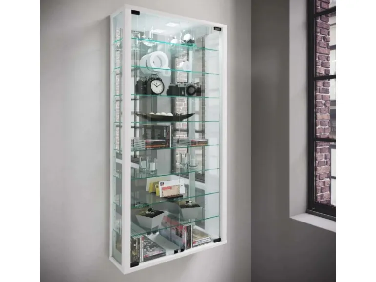 ebuy24 VitrosaMaxi Vitrinenschrank Wandhängend mit Spiegel 2 Glastüren Weiß