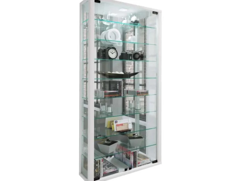 ebuy24 VitrosaMaxi Vitrinenschrank Wandhängend mit Spiegel 2 Glastüren Weiß