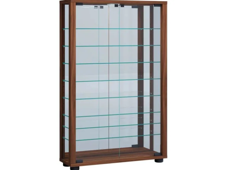 ebuy24 VitrosaMaxi Vitrinenschrank Wandhängend mit Spiegel 2 Glastüren Nussbaum Dekor