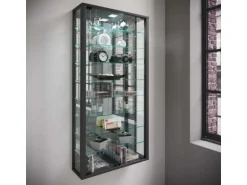 ebuy24 VitrosaMaxi Vitrinenschrank Wandhängend mit Spiegel 2 Glastüren Inkl LED-Leuchten Schwarz