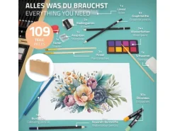 ECD Germany 109 Teiliges Malset mit Holzkoffer Zeichen und Malkoffer für Kinder