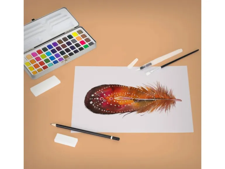 ECD Germany Aquarellfarben Set 48 Farben in Tragbarer Box inkl Pinsel