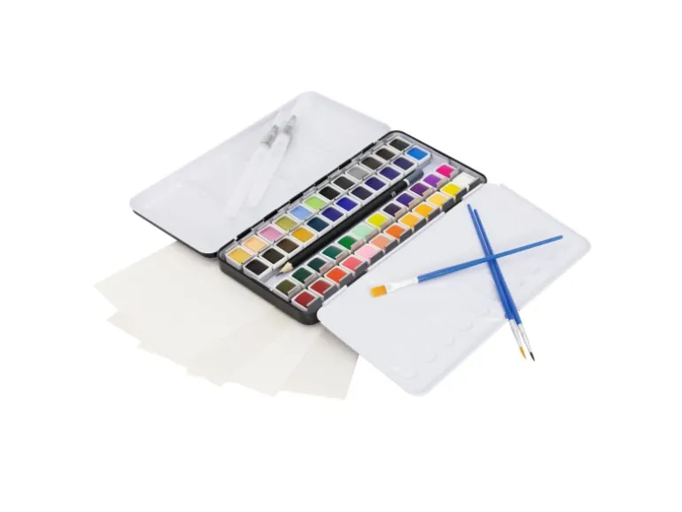 ECD Germany Aquarellfarben Set 48 Farben in Tragbarer Box Vollaquarell Palette