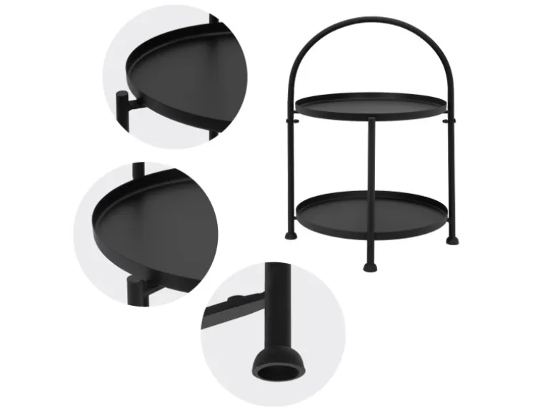 ECD Germany Beistelltisch Rund 33x45cm Schwarz Metall Klappbar Industriell