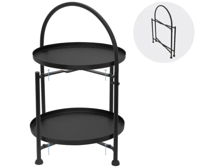 ECD Germany Beistelltisch Rund 33x45cm Schwarz Metall Klappbar Industriell