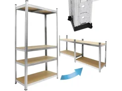 ECD Germany 2Er Werkstattregal 160x80x40cm bis 320kg aus Metall 4 MDF-Platten