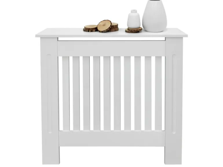 ECD Germany Heizkörperverkleidung Landhausstil 78x19x82 cm Weiß aus MDF Lackiert