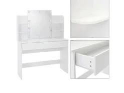 ECD Germany Schminktisch Set mit Hocker Spiegel LED-Beleuchtung 108x40x140 cm