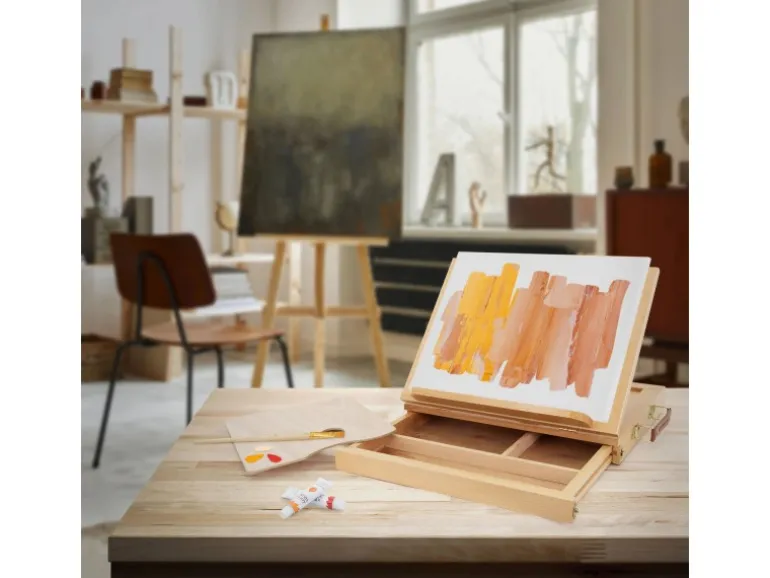 ECD Germany Tischstaffelei Holz mit Schublade und Palette Holzstaffelei Klein