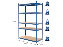 ECD Germany Werkstattregal 200x100x50 cm Blau aus Metall Belastbar bis 875 kg