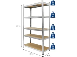 ECD Germany Werkstattregal 200x100x50 cm Verzinkt bis 750 kg 5 MDF-Platten