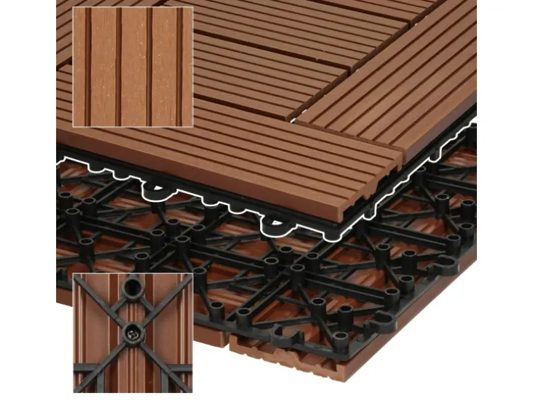 ECD Germany WPC Terrassenfliesen 30x30 cm 33er Spar Set Hellbraun Mosaik