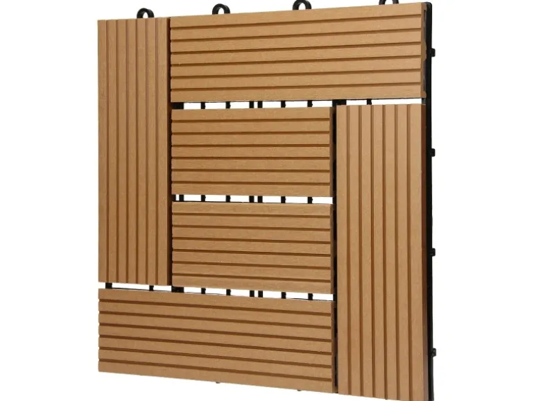 ECD Germany WPC Terrassenfliesen 30 x 30 cm 55er Spar Set Teak Mosaik Holzoptik