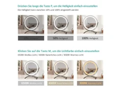 Emke Kosmetikspiegel Runder mit Beleuchtung 3 Farbtemperatur und Dimmbar 40cm