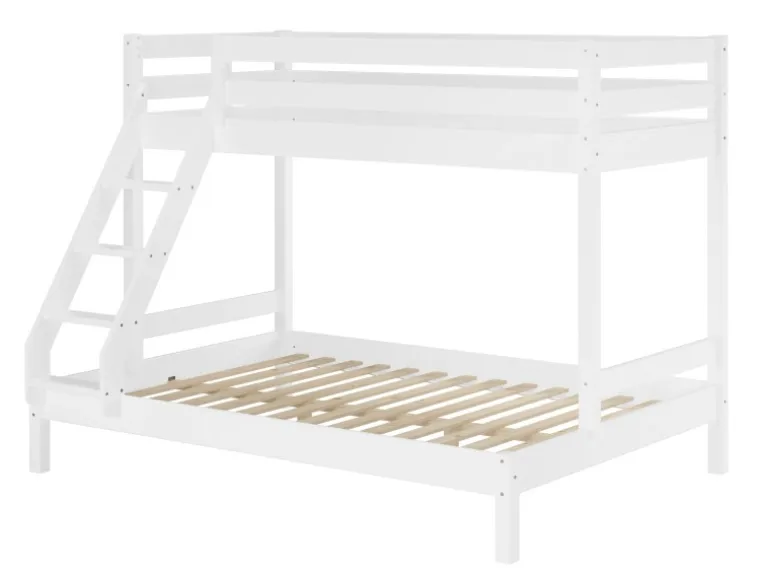 Erst-Holz Doppel-Etagenbett 90 x 200 cm und 140 x 200 cm Erwachsene Kiefer Weiß Modell 18 Rollrost inkl.