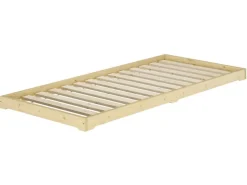 Erst-Holz Extra Flaches Einzelbett Futon Unbehandeltes Holz Loft 90 x 200 cm Fichte Rollrost inkl.