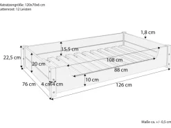 Erst-Holz Hundesofa XXL für Dogge Bernhardiner Tierbett 120 x 70 cm Kiefer Weiß Rollrost und Matratze inkl.