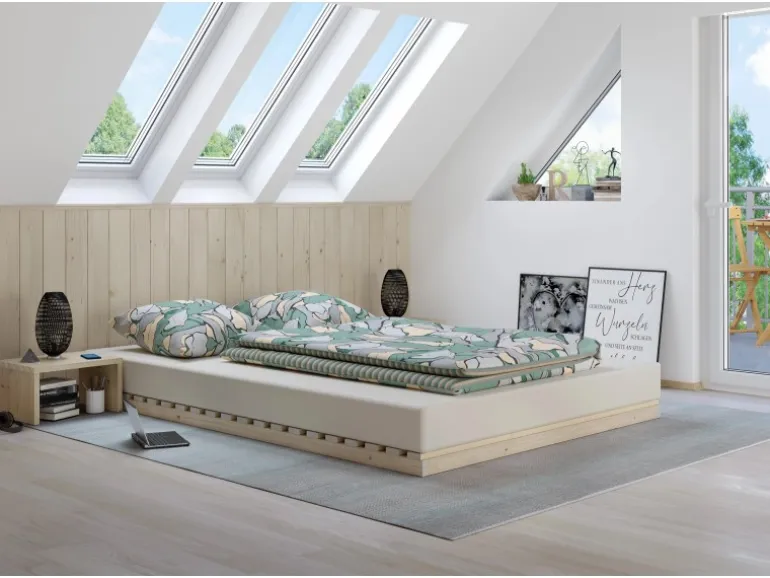 Erst-Holz Niederflurbett Metallfrei 140 x 200 Futon Lattenrost Fichte Modell 97 ohne Zubehör