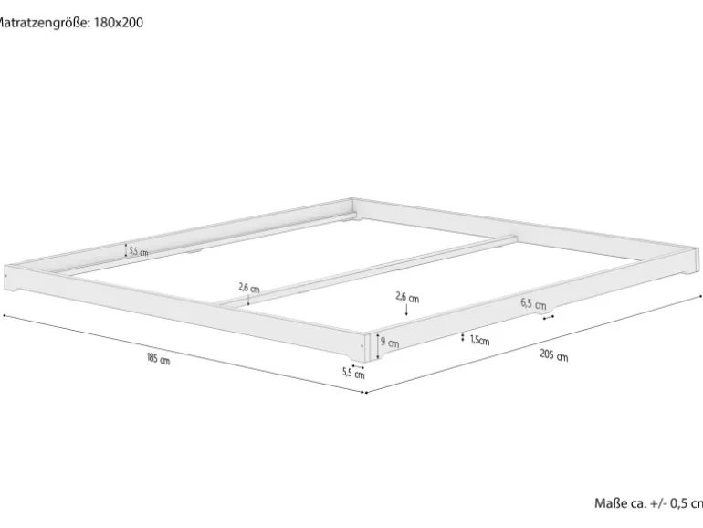 Erst-Holz Niedrigbett Futon Unbehandeltes Holz Loftbett 180 x 200 cm Fichte Tanne Modell 47 ohne Zubehör