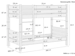 Erst-Holz Teilbares Etagenbett 100 x 200 Kiefer Weiß für Erwachsene Modell 16 ohne Zubehör