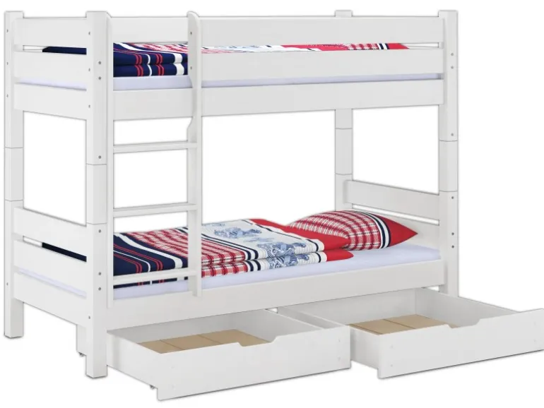 Erst-Holz Teilbares Etagenbett 100 x 200 Kiefer Weiß für Erwachsene Modell 16 ohne Zubehör